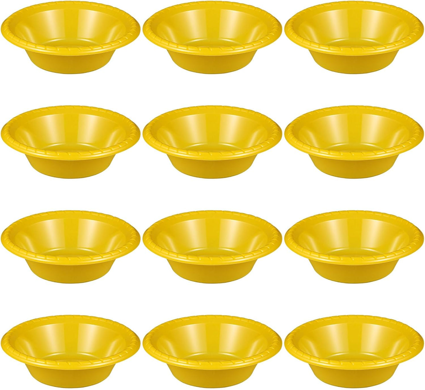 12 Pack 16oz Yellow Disposable Plastic Bowls Dessert, Ice Cream, Salad, Soup Serving Cups for Party, Picnic, Food Snacks (Yellow)