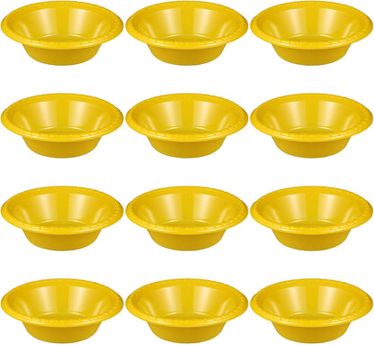 12 Pack 16oz Yellow Disposable Plastic Bowls Dessert, Ice Cream, Salad, Soup Serving Cups for Party, Picnic, Food Snacks (Yellow)