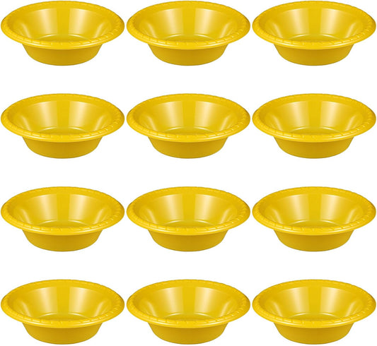 12 Pack 16oz Yellow Disposable Plastic Bowls Dessert, Ice Cream, Salad, Soup Serving Cups for Party, Picnic, Food Snacks (Yellow)