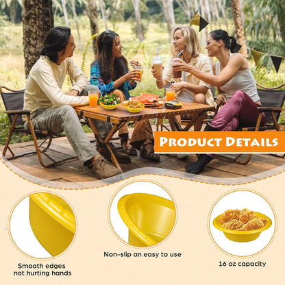 12 Pack 16oz Yellow Disposable Plastic Bowls Dessert, Ice Cream, Salad, Soup Serving Cups for Party, Picnic, Food Snacks (Yellow)