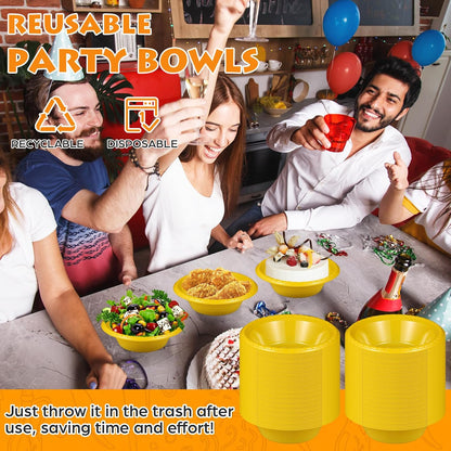 12 Pack 16oz Yellow Disposable Plastic Bowls Dessert, Ice Cream, Salad, Soup Serving Cups for Party, Picnic, Food Snacks (Yellow)