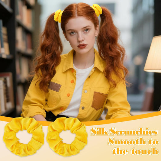 2 Pcs Yellow Velvet Hair Scrunchies for Women Girls Thick Hair Ties Fashion Hair Bands Ponytail Holders Yellow Hair Accessories for Women Girls