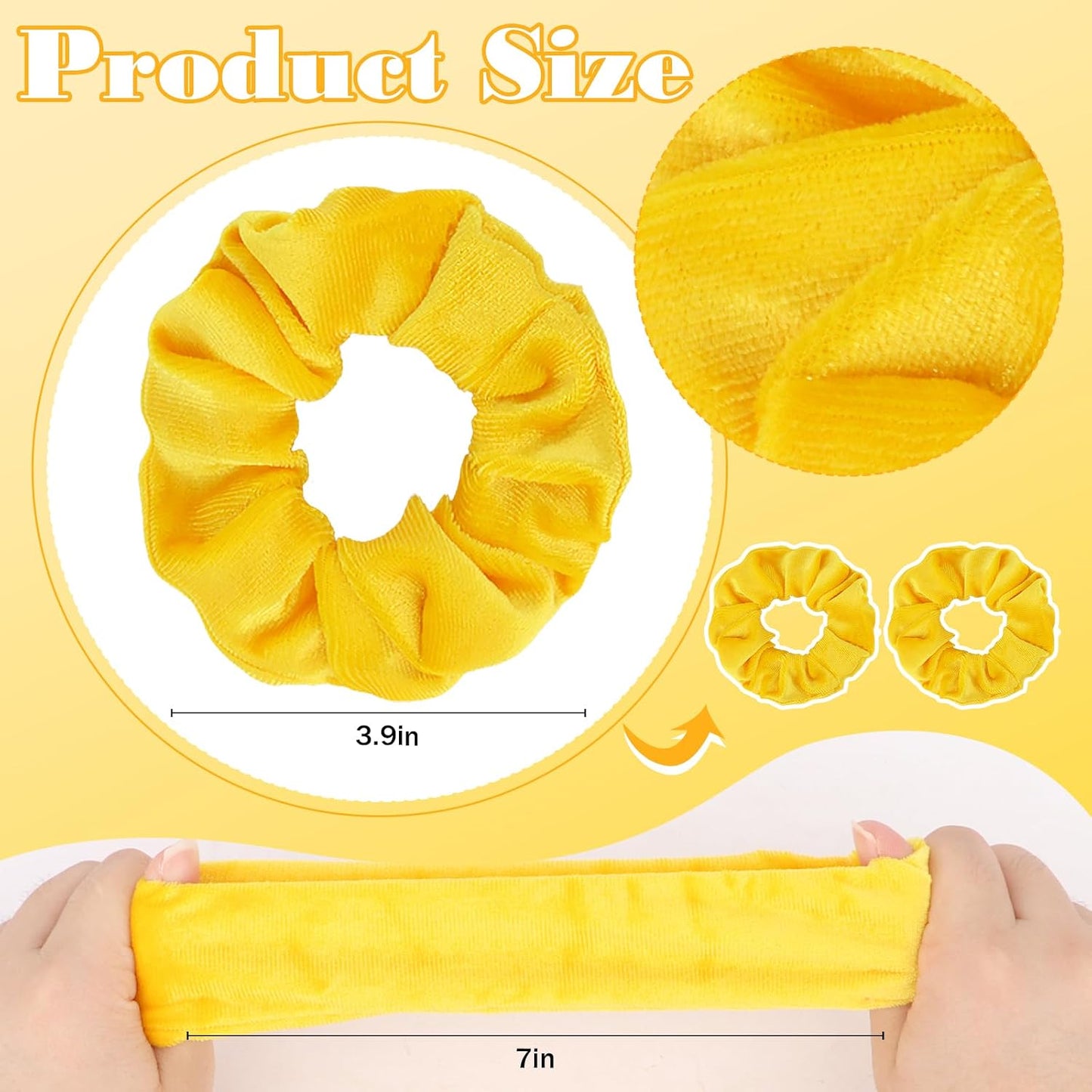 2 Pcs Yellow Velvet Hair Scrunchies for Women Girls Thick Hair Ties Fashion Hair Bands Ponytail Holders Yellow Hair Accessories for Women Girls