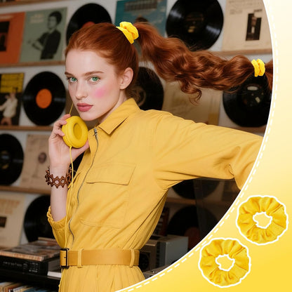 2 Pcs Yellow Velvet Hair Scrunchies for Women Girls Thick Hair Ties Fashion Hair Bands Ponytail Holders Yellow Hair Accessories for Women Girls