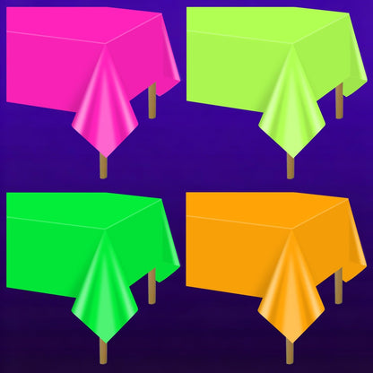 4 Pcs Glow in The Dark Table Cloths, Neon Tablecloths for Parties Neon Birthday Party Decorations, 51 X 86 Inches