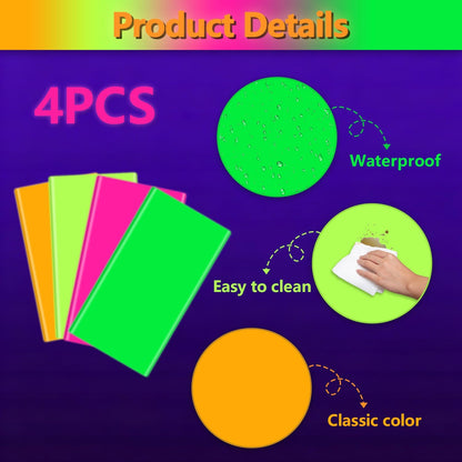 4 Pcs Glow in The Dark Table Cloths, Neon Tablecloths for Parties Neon Birthday Party Decorations, 51 X 86 Inches