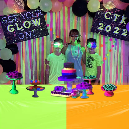 4 Pcs Glow in The Dark Table Cloths, Neon Tablecloths for Parties Neon Birthday Party Decorations, 51 X 86 Inches