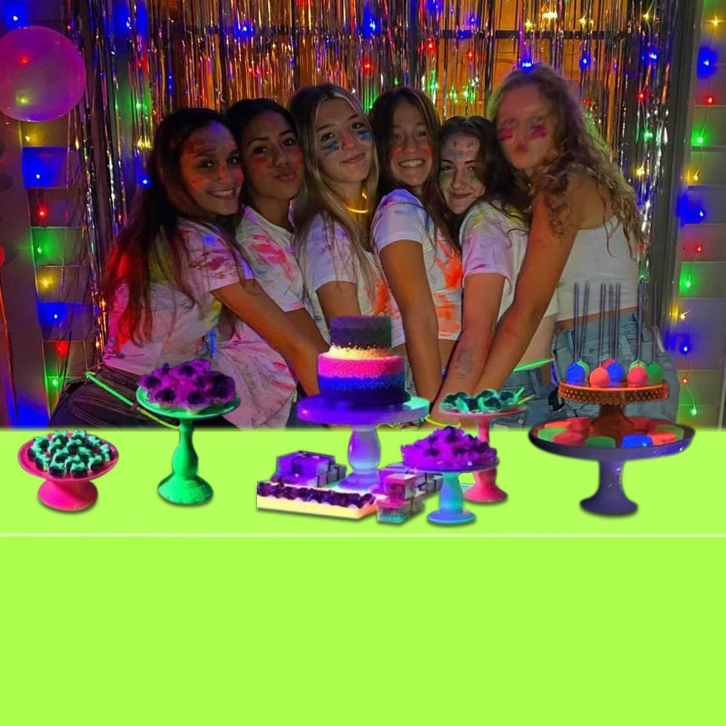 4 Pcs Glow in The Dark Table Cloths, Neon Tablecloths for Parties Neon Birthday Party Decorations, 51 X 86 Inches