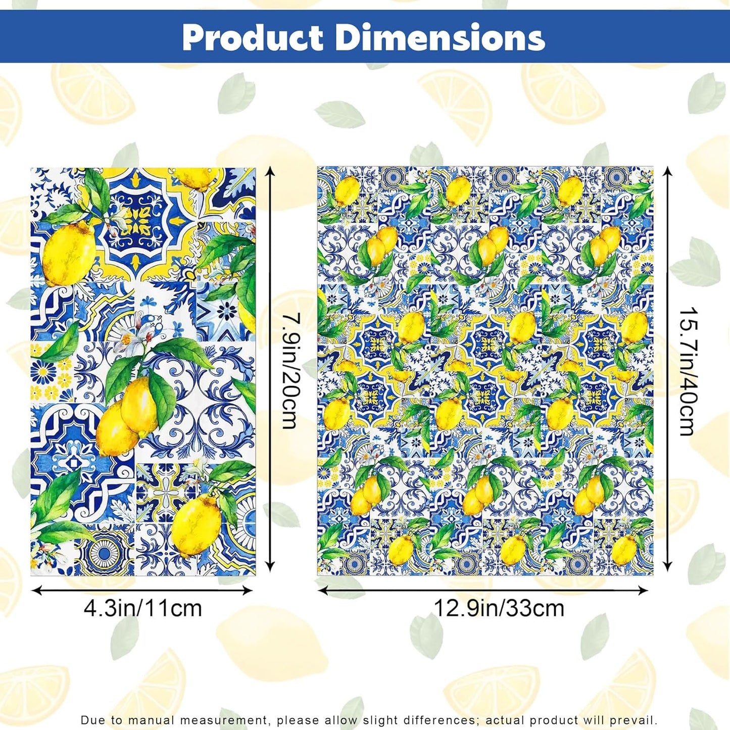 20 Pcs Lemon Napkins, Blue and Yellow Tile Lemon Disposable Guest Towels, Summer Fruit Napkins Decorative Paper Hand Towels for Bathroom Bridal Baby Shower Birthday Wedding Party Decorations