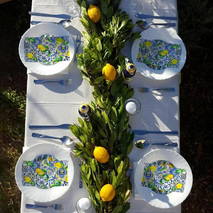 20 Pcs Lemon Napkins, Blue and Yellow Tile Lemon Disposable Guest Towels, Summer Fruit Napkins Decorative Paper Hand Towels for Bathroom Bridal Baby Shower Birthday Wedding Party Decorations