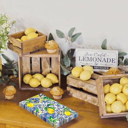 20 Pcs Lemon Napkins, Blue and Yellow Tile Lemon Disposable Guest Towels, Summer Fruit Napkins Decorative Paper Hand Towels for Bathroom Bridal Baby Shower Birthday Wedding Party Decorations
