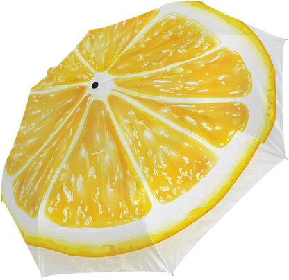 Auto Open Close Umbrella Yellow Lemon Slice Summer Sun UV Protection Umbrella for Rain Windproof 3 Fold Lightweight Compact Umbrellas for Travel Walking Outdoor