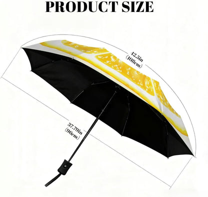 Auto Open Close Umbrella Yellow Lemon Slice Summer Sun UV Protection Umbrella for Rain Windproof 3 Fold Lightweight Compact Umbrellas for Travel Walking Outdoor