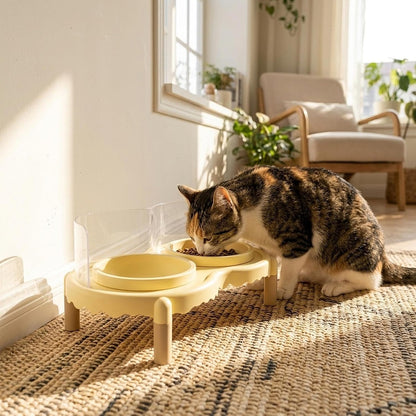 Cat Bowl Stand Pet Food Platform Elevated Holder Protect Neck Raised Pet Feeding Table Cat Dispenser Raised Stand for Bowls, Yellow