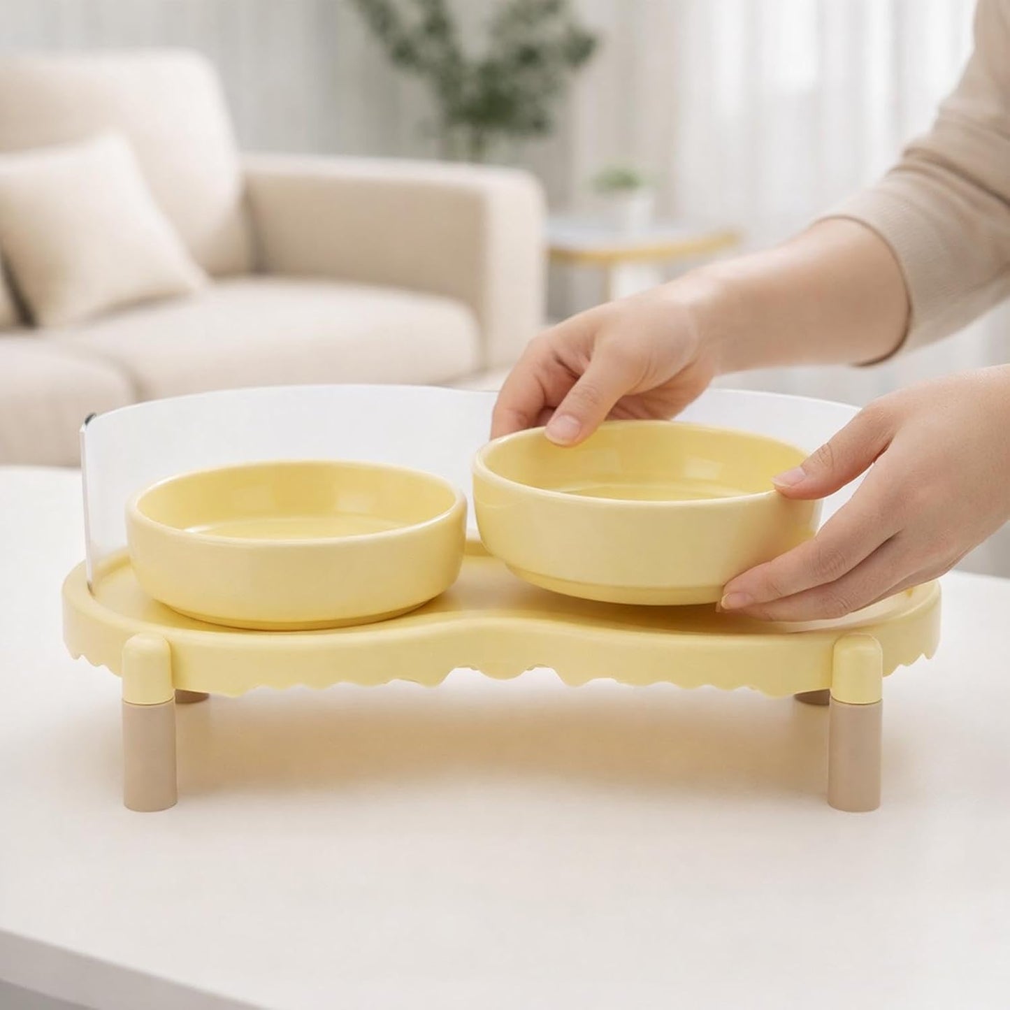Cat Bowl Stand Pet Food Platform Elevated Holder Protect Neck Raised Pet Feeding Table Cat Dispenser Raised Stand for Bowls, Yellow