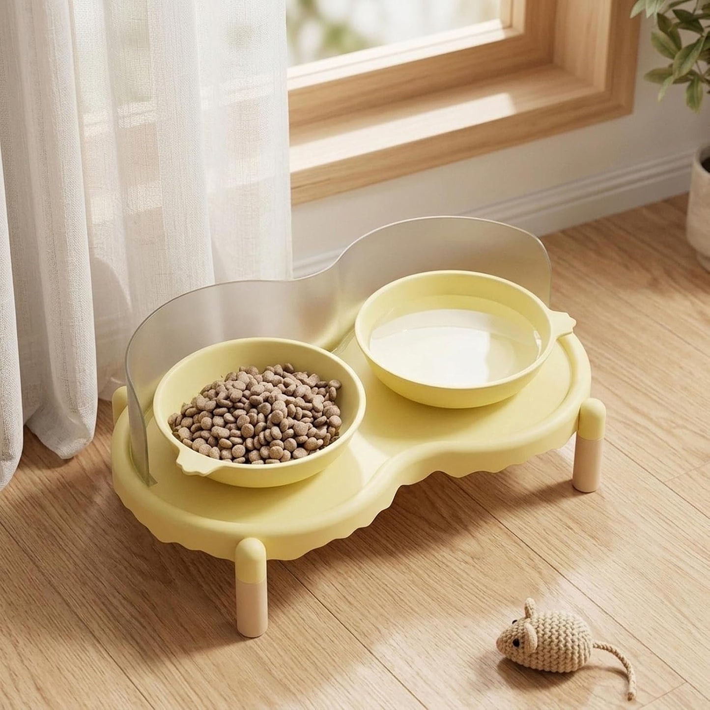 Cat Bowl Stand Pet Food Platform Elevated Holder Protect Neck Raised Pet Feeding Table Cat Dispenser Raised Stand for Bowls, Yellow