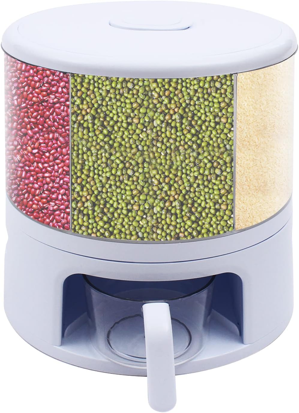 24lbs Rice and Grain Storage Container, 360° Rotating Food Dispenser Measuring Cylinder with Lid Moisture Resistant Household, Airtight Storage of Black Rice, Yellow Rice and Other Small Beans
