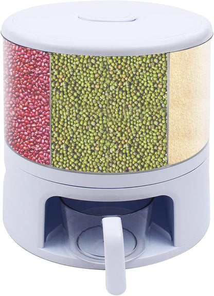 24lbs Rice and Grain Storage Container, 360° Rotating Food Dispenser Measuring Cylinder with Lid Moisture Resistant Household, Airtight Storage of Black Rice, Yellow Rice and Other Small Beans