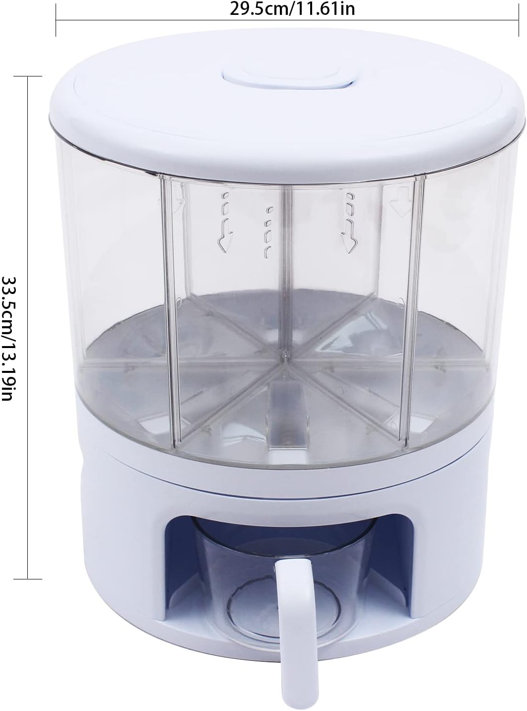 24lbs Rice and Grain Storage Container, 360° Rotating Food Dispenser Measuring Cylinder with Lid Moisture Resistant Household, Airtight Storage of Black Rice, Yellow Rice and Other Small Beans
