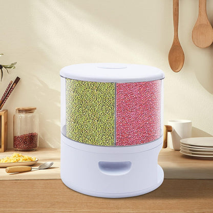 24lbs Rice and Grain Storage Container, 360° Rotating Food Dispenser Measuring Cylinder with Lid Moisture Resistant Household, Airtight Storage of Black Rice, Yellow Rice and Other Small Beans