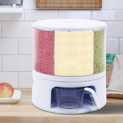 24lbs Rice and Grain Storage Container, 360° Rotating Food Dispenser Measuring Cylinder with Lid Moisture Resistant Household, Airtight Storage of Black Rice, Yellow Rice and Other Small Beans
