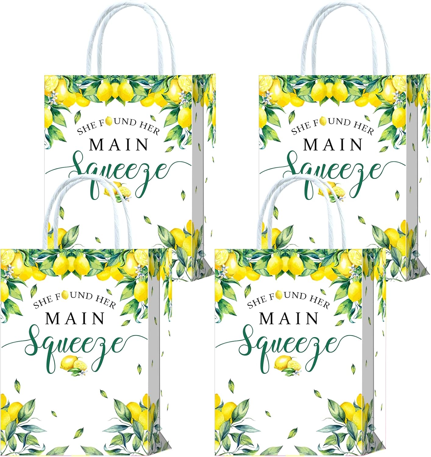 16 Pieces She Found Her Main Squeeze Bridal Shower Party Favors Bags,Lemon Citrus Goody Gift Snacks Treat Candy Party Favors Bags with Handles for Lemon Theme Bridal Shower Party Decorations