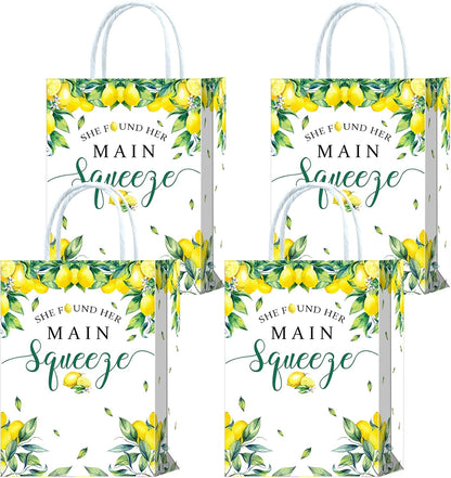 16 Pieces She Found Her Main Squeeze Bridal Shower Party Favors Bags,Lemon Citrus Goody Gift Snacks Treat Candy Party Favors Bags with Handles for Lemon Theme Bridal Shower Party Decorations