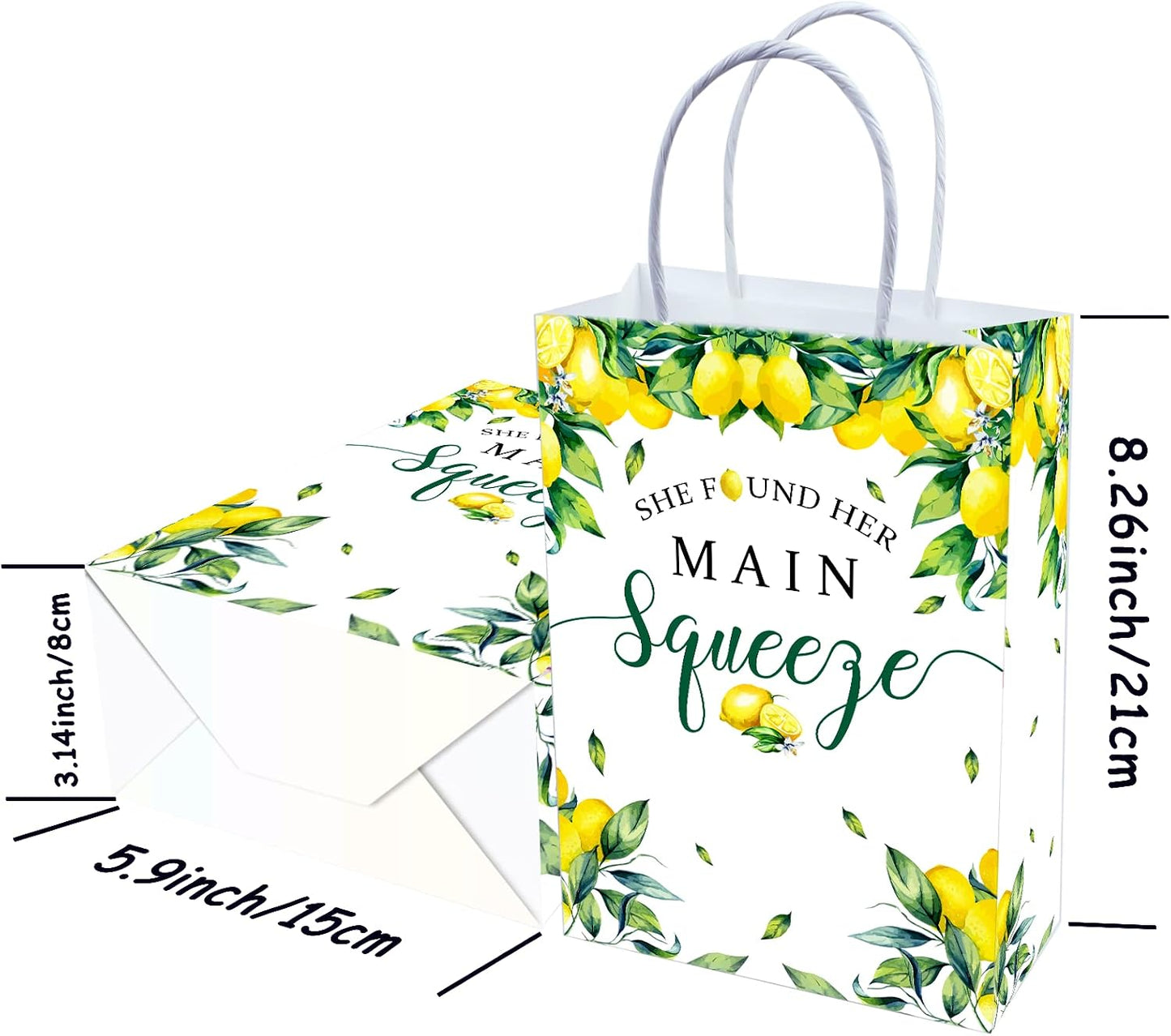 16 Pieces She Found Her Main Squeeze Bridal Shower Party Favors Bags,Lemon Citrus Goody Gift Snacks Treat Candy Party Favors Bags with Handles for Lemon Theme Bridal Shower Party Decorations