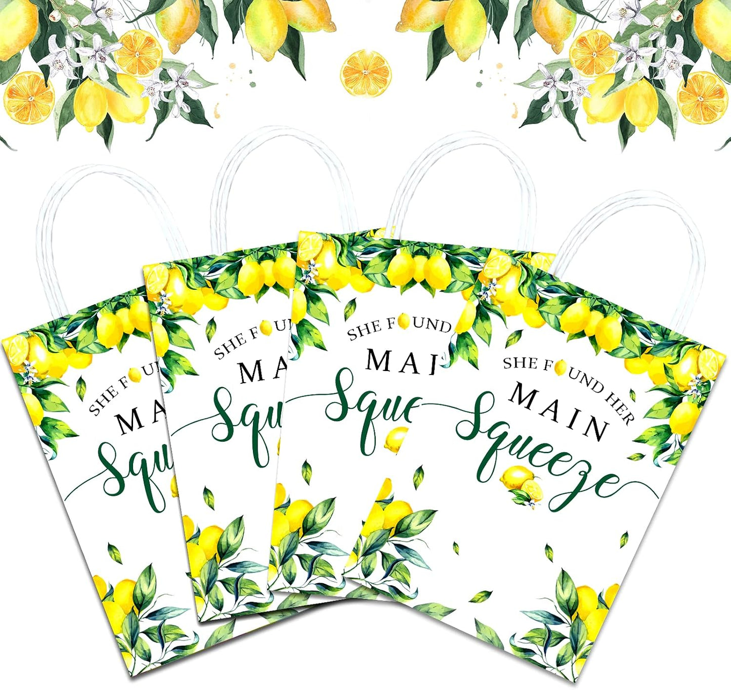 16 Pieces She Found Her Main Squeeze Bridal Shower Party Favors Bags,Lemon Citrus Goody Gift Snacks Treat Candy Party Favors Bags with Handles for Lemon Theme Bridal Shower Party Decorations