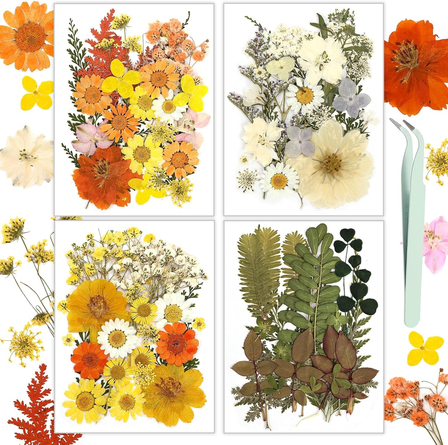 Dried Flowers, 100Pcs Pressed Flowers for Craft Yellow Real Natural Dried Flowers Dry Leaves Kit for DIY Making Crafts Resin Soap Candle Scrapbook Supplies Card Making Jewelry