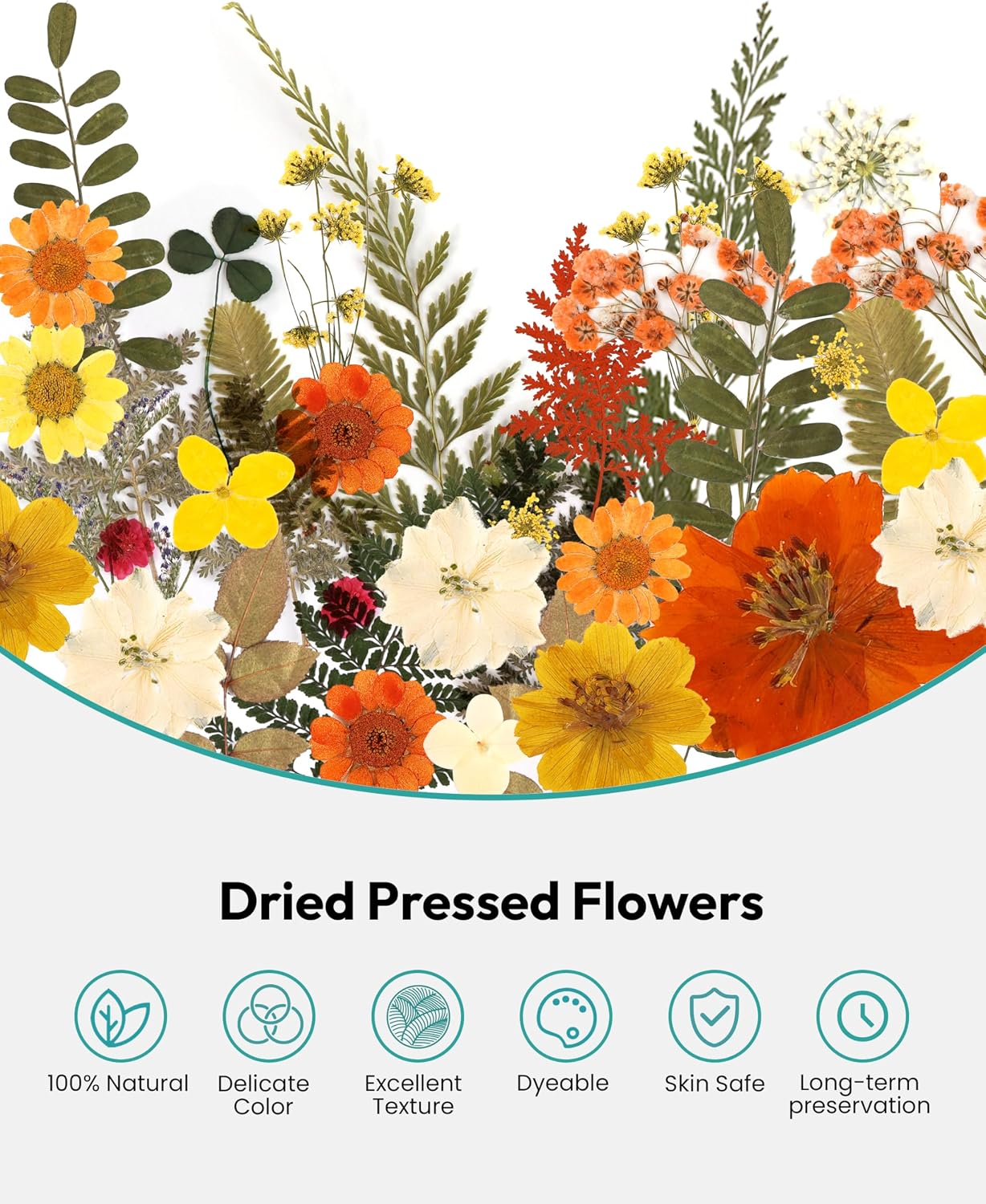 Dried Flowers, 100Pcs Pressed Flowers for Craft Yellow Real Natural Dried Flowers Dry Leaves Kit for DIY Making Crafts Resin Soap Candle Scrapbook Supplies Card Making Jewelry