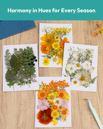 Dried Flowers, 100Pcs Pressed Flowers for Craft Yellow Real Natural Dried Flowers Dry Leaves Kit for DIY Making Crafts Resin Soap Candle Scrapbook Supplies Card Making Jewelry