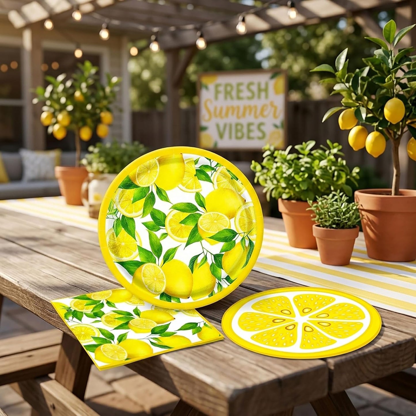 Capri Lemon Plates and Napkins Lemon Themed Mediterranean Party Decorations Summer Italian Plates Tableware Party Supplies