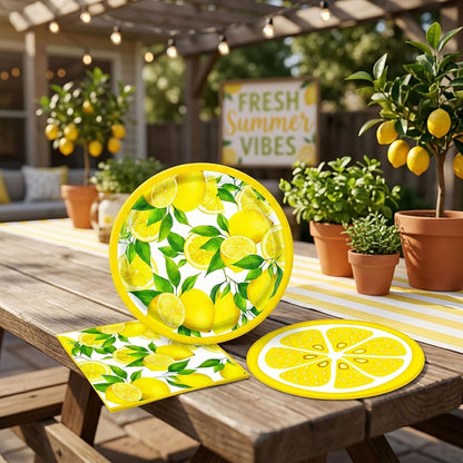 Capri Lemon Plates and Napkins Lemon Themed Mediterranean Party Decorations Summer Italian Plates Tableware Party Supplies