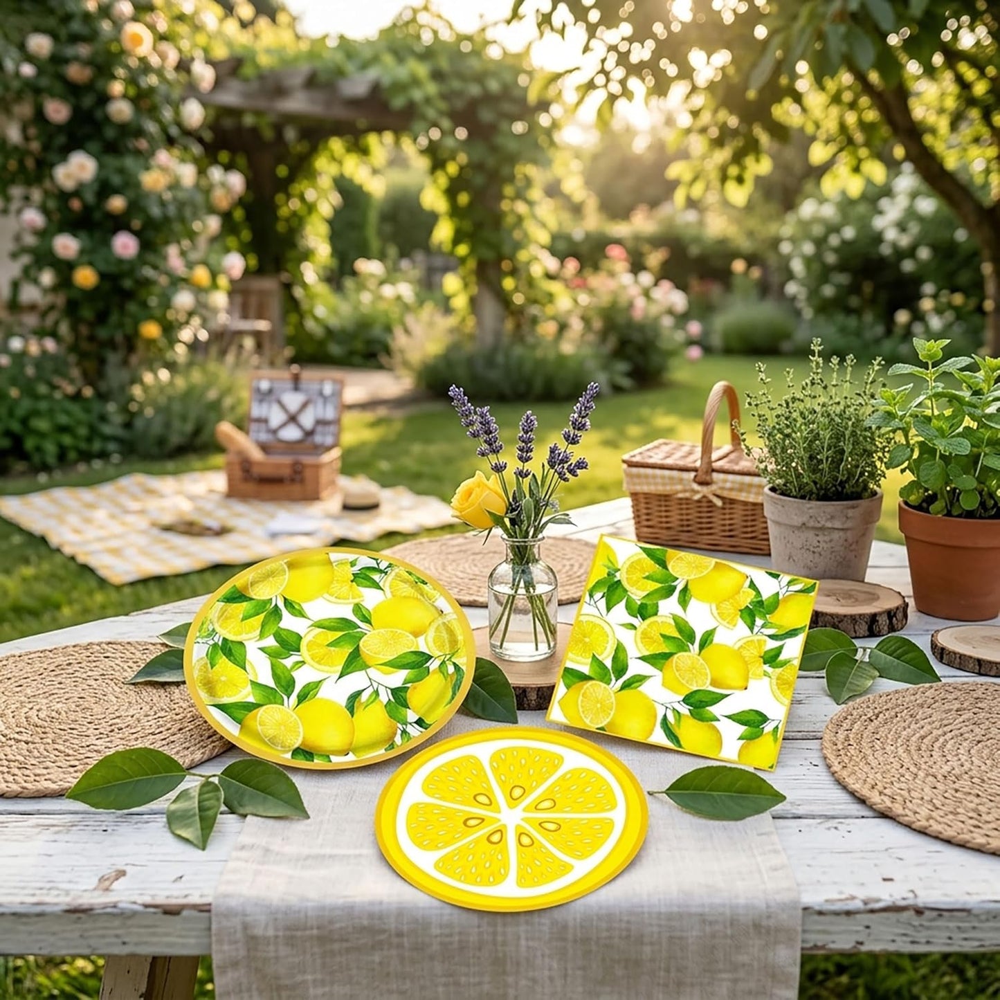 Capri Lemon Plates and Napkins Lemon Themed Mediterranean Party Decorations Summer Italian Plates Tableware Party Supplies