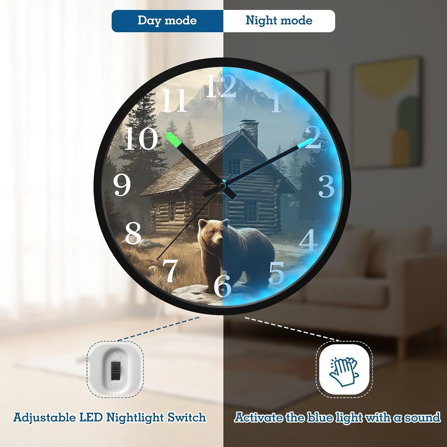 Lemon Yellow Night Light Wall Clock Light Up Luminous Non-Ticking Silent Battery Operated Clocks 12 Inch for Kitchen Home