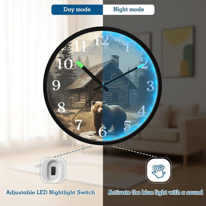 Lemon Yellow Night Light Wall Clock Light Up Luminous Non-Ticking Silent Battery Operated Clocks 12 Inch for Kitchen Home