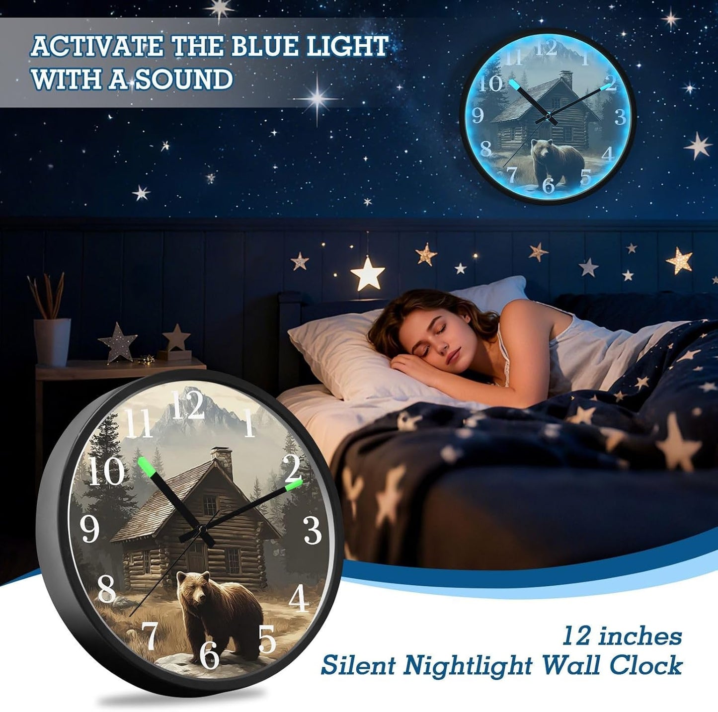 Lemon Yellow Night Light Wall Clock Light Up Luminous Non-Ticking Silent Battery Operated Clocks 12 Inch for Kitchen Home