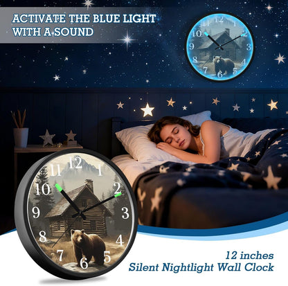 Lemon Yellow Night Light Wall Clock Light Up Luminous Non-Ticking Silent Battery Operated Clocks 12 Inch for Kitchen Home