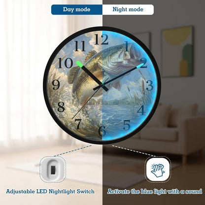 Lemon Yellow Night Light Wall Clock Light Up Luminous Non-Ticking Silent Battery Operated Clocks 12 Inch for Kitchen Home