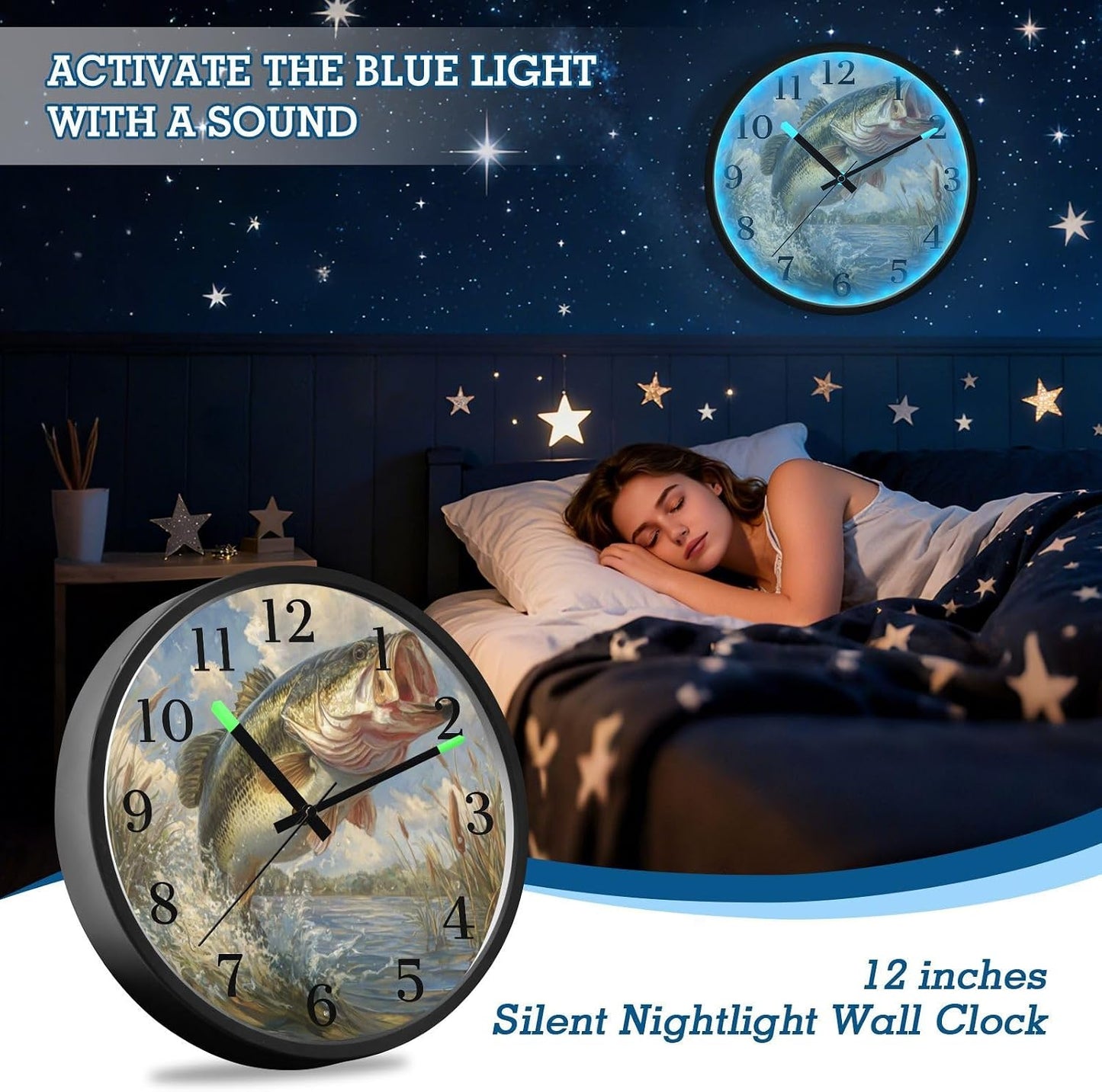 Lemon Yellow Night Light Wall Clock Light Up Luminous Non-Ticking Silent Battery Operated Clocks 12 Inch for Kitchen Home