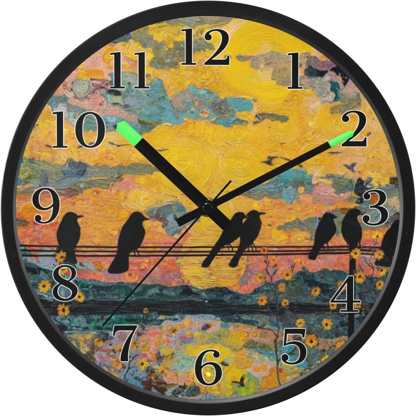 Lemon Yellow Night Light Wall Clock Light Up Luminous Non-Ticking Silent Battery Operated Clocks 12 Inch for Kitchen Home