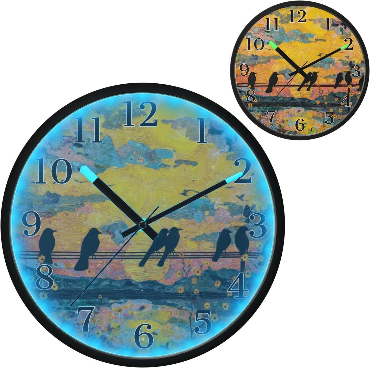 Lemon Yellow Night Light Wall Clock Light Up Luminous Non-Ticking Silent Battery Operated Clocks 12 Inch for Kitchen Home