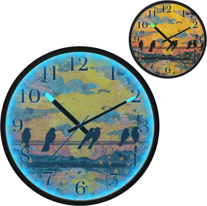 Lemon Yellow Night Light Wall Clock Light Up Luminous Non-Ticking Silent Battery Operated Clocks 12 Inch for Kitchen Home