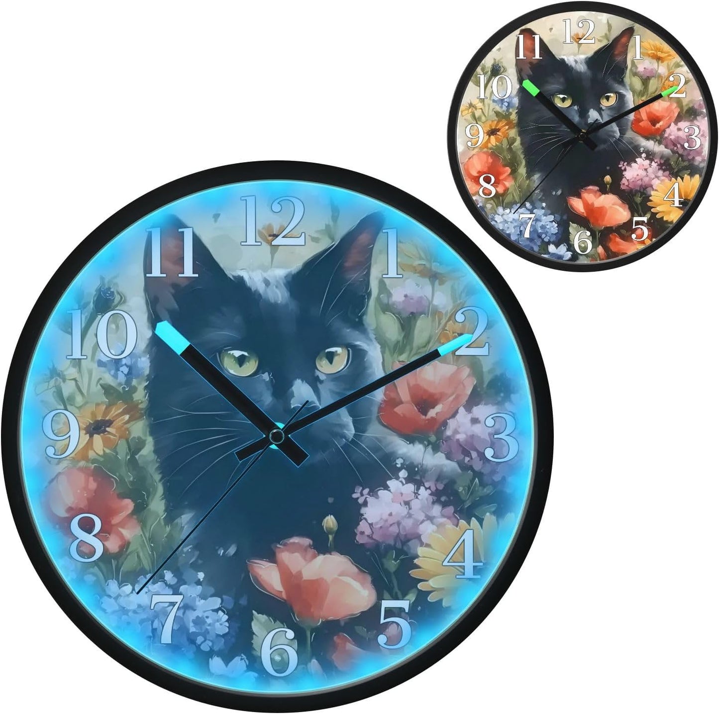 Lemon Yellow Night Light Wall Clock Light Up Luminous Non-Ticking Silent Battery Operated Clocks 12 Inch for Kitchen Home