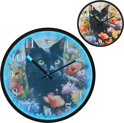 Lemon Yellow Night Light Wall Clock Light Up Luminous Non-Ticking Silent Battery Operated Clocks 12 Inch for Kitchen Home