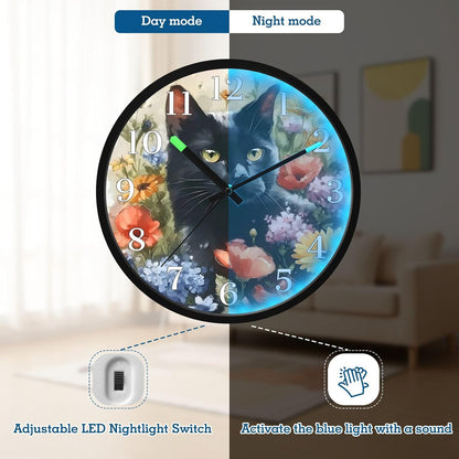 Lemon Yellow Night Light Wall Clock Light Up Luminous Non-Ticking Silent Battery Operated Clocks 12 Inch for Kitchen Home