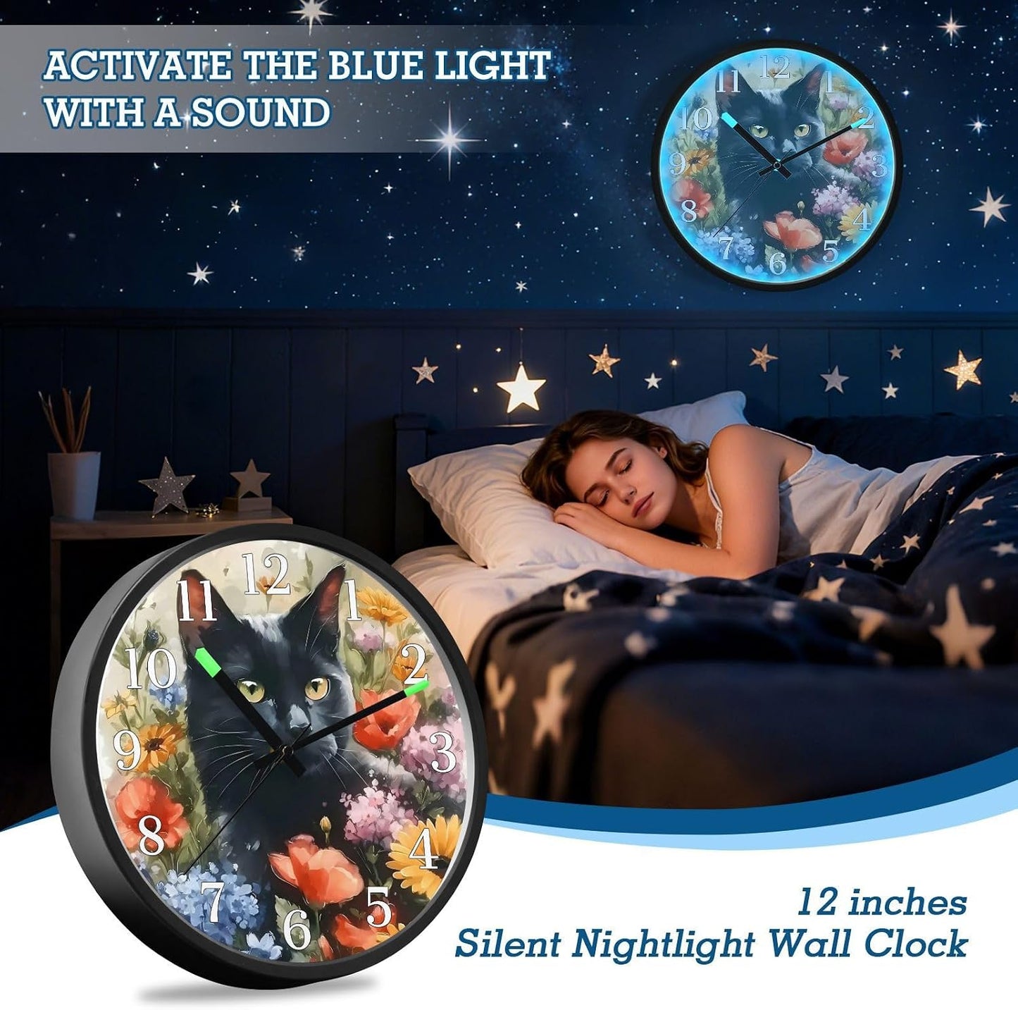 Lemon Yellow Night Light Wall Clock Light Up Luminous Non-Ticking Silent Battery Operated Clocks 12 Inch for Kitchen Home