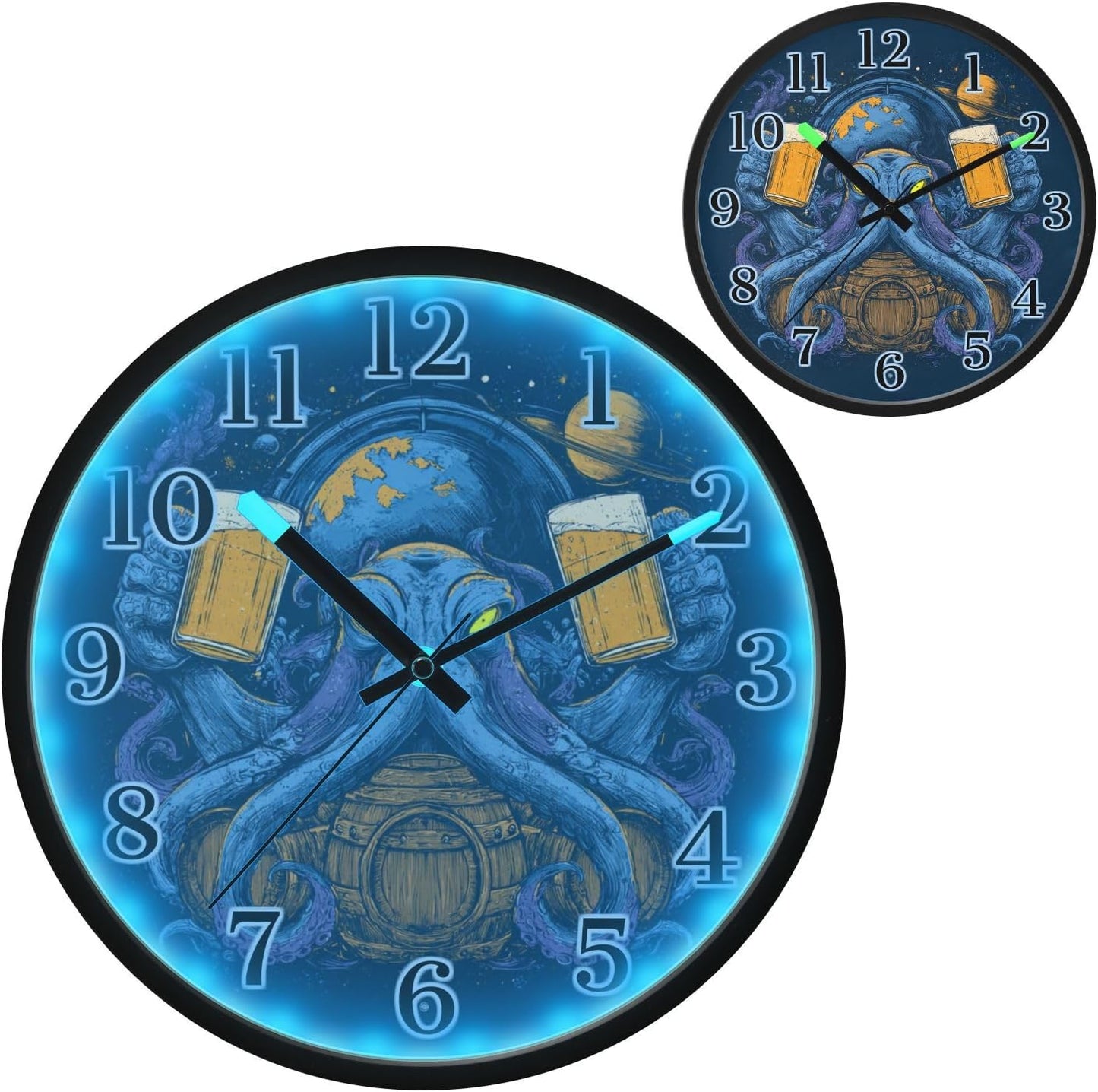 Lemon Yellow Night Light Wall Clock Light Up Luminous Non-Ticking Silent Battery Operated Clocks 12 Inch for Kitchen Home