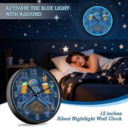 Lemon Yellow Night Light Wall Clock Light Up Luminous Non-Ticking Silent Battery Operated Clocks 12 Inch for Kitchen Home